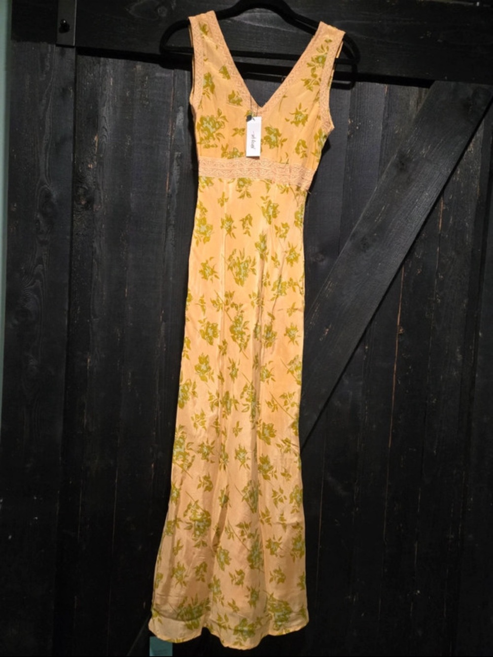 Nasty Gal Yellow Maxi Dress with Green Floral Print